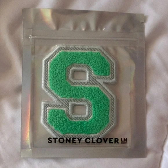 NWT Stoney Clover Lane Denim Varsity Letter S Patch Sticker Avocado Green - Picture 1 of 2